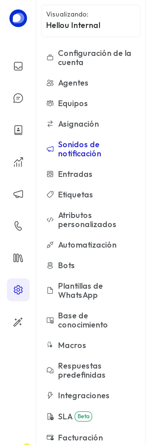 Menú de configuración con la opción Sonidos de notificación