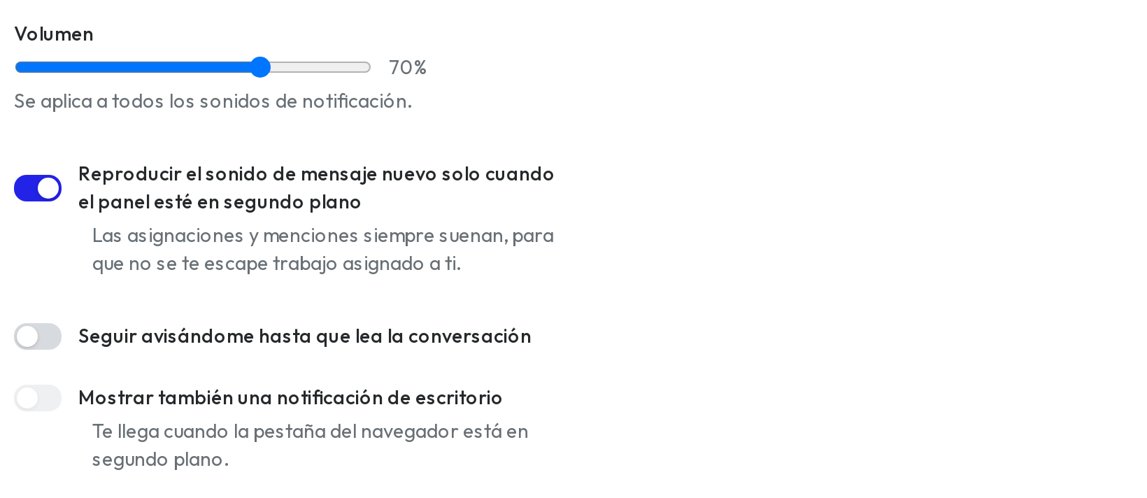 Volumen, segundo plano, repetición y notificación de escritorio