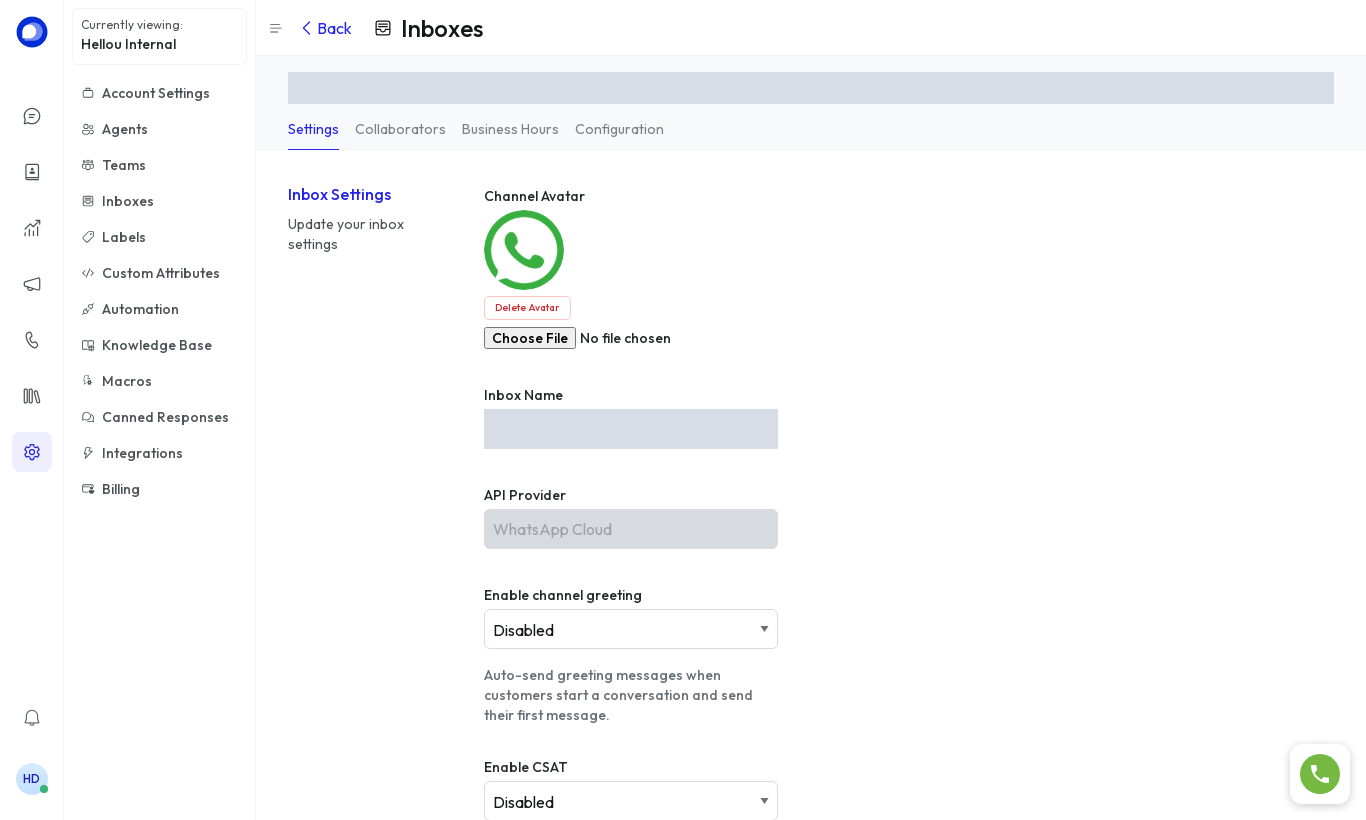 Configuración de la bandeja de WhatsApp